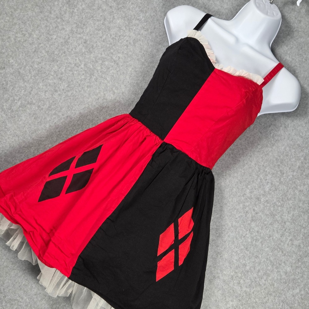 DC Comics Women Small Harley Quinn Fit Flare Dress Tulle Skirt Red Black Cosplay